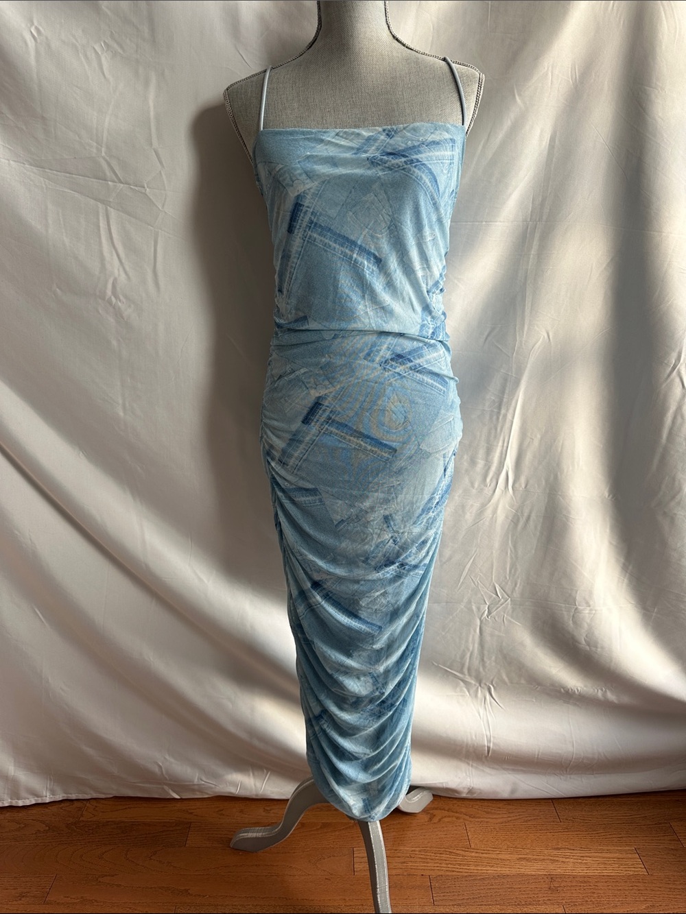 Good American Ruched Mesh Midi Dress